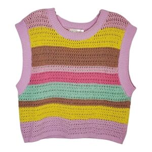 BY TOGETHER Knit Stripe Tank Small Pink Cotton Vest 069